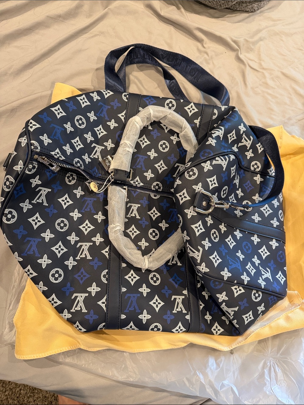 Luxury Monogram Tote Bag in Black and Blue